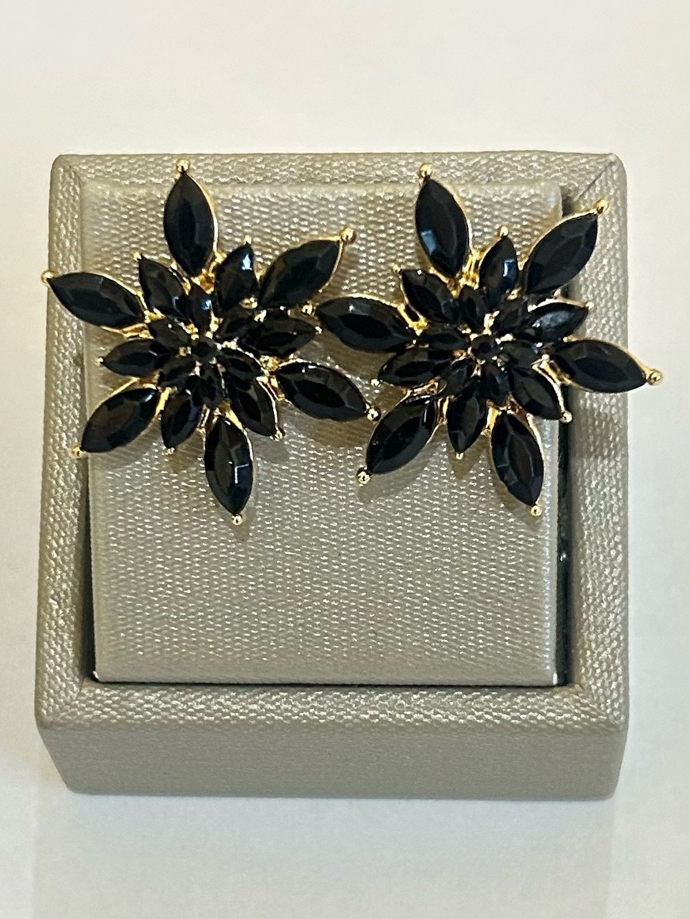 Gold-Tone Black Floral Cluster Earrings